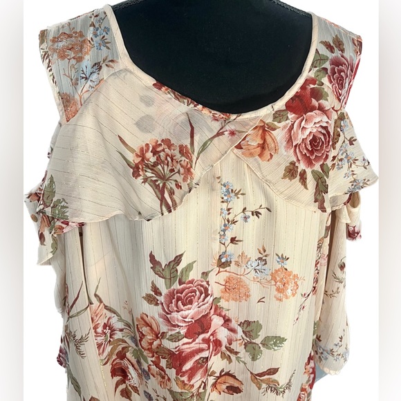 Roz & Ali Mock Wrap Tank Top 3X 3XL Keyhole Back Pink Peach Floral Feminine Plus - Picture 9 of 15